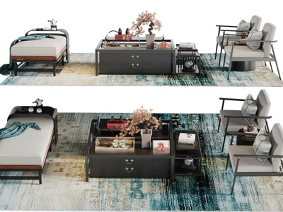 新中式沙发凳、休闲椅子和茶几组合