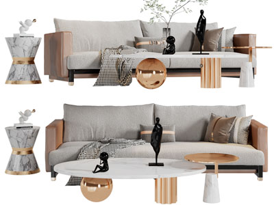 现代轻奢多人沙发、茶几组合3d模型 现代轻奢多人沙发、茶几组合