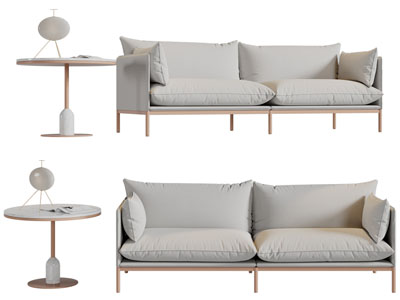 北欧双人沙发、边几3d模型 北欧双人沙发、边几