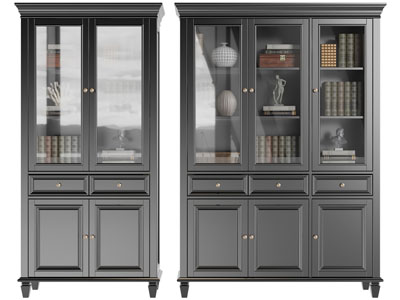 美式玻璃柜门的书柜