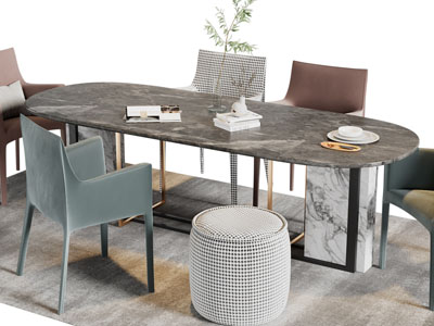 现代轻奢椭圆形餐桌椅组合