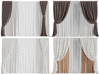 现代布艺窗帘窗纱3d模型 现代布艺窗帘窗纱