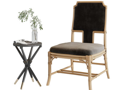 新中式藤编沙发椅子、边几3d模型 新中式藤编沙发椅子、边几