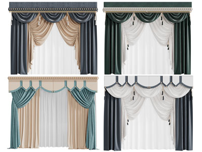 新中式窗帘窗纱3d模型 新中式窗帘窗纱