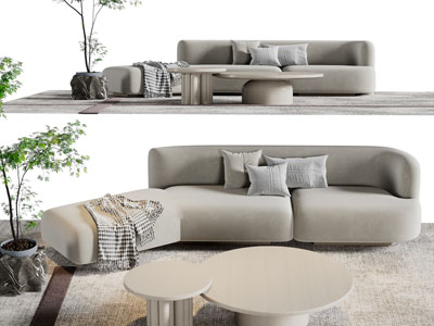 侘寂风多人沙发、茶几组合3d模型 侘寂风多人沙发、茶几组合