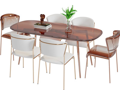 现代轻奢椭圆形透明餐桌椅组合