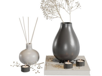 新中式陶瓷花瓶花卉、烛台摆件组合