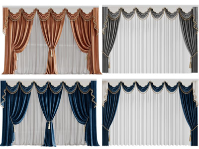 欧式布艺窗帘窗纱3d模型 欧式布艺窗帘窗纱