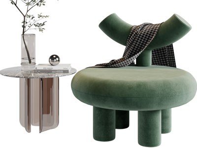 侘寂风单人沙发、边几3d模型 侘寂风单人沙发、边几