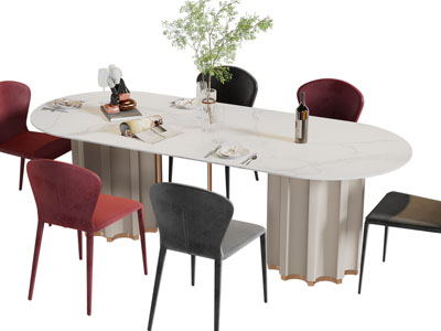 现代轻奢椭圆形餐桌椅组合