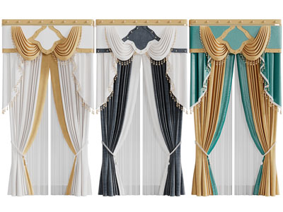 欧式窗帘窗纱3d模型 欧式窗帘窗纱