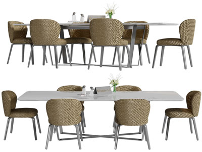 现代长方形餐桌椅组合