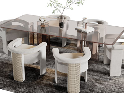 侘寂风长方形餐桌椅组合