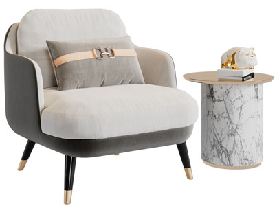 现代单人沙发、边几3d模型 现代单人沙发、边几