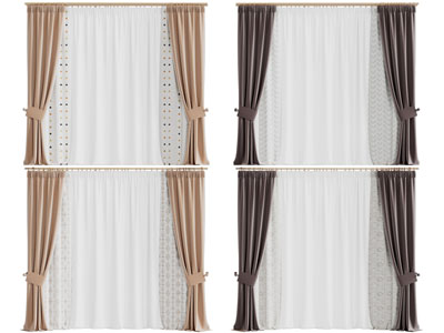 现代布艺窗帘窗纱3d模型 现代布艺窗帘窗纱