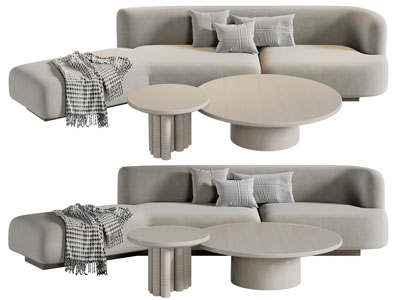 侘寂风多人沙发、茶几3d模型 侘寂风多人沙发、茶几