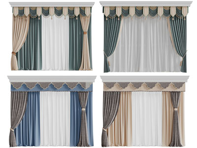 欧式窗帘窗纱3d模型 欧式窗帘窗纱