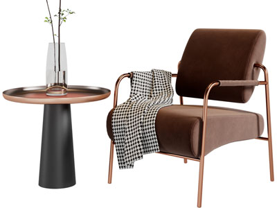 现代轻奢休闲椅子、边几