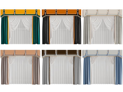 新中式窗帘窗纱3d模型 新中式窗帘窗纱