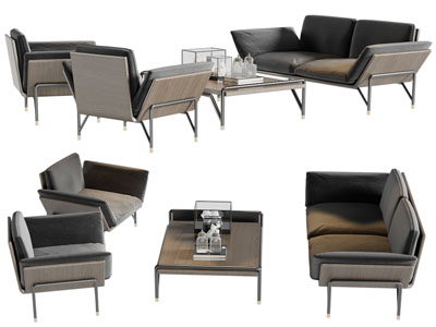 现代双人、单人沙发和茶几组合