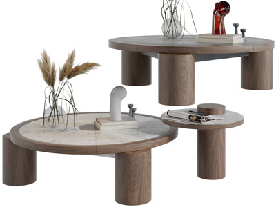 侘寂风圆形茶几3d模型 侘寂风圆形茶几