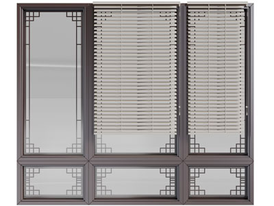 新中式平开窗、百叶窗帘