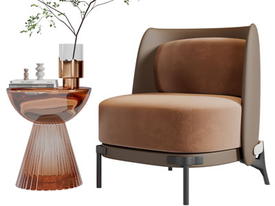 现代休闲单人沙发、边几3d模型 现代休闲单人沙发、边几