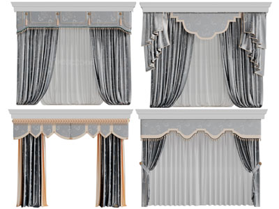 新中式窗帘窗纱3d模型 新中式窗帘窗纱