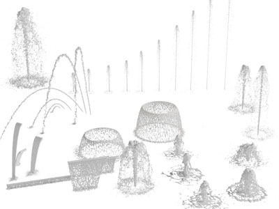 不同造型的喷泉水景