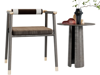 新中式休闲椅子、边几