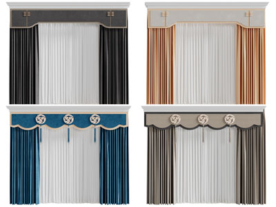 新中式窗帘窗纱3d模型 新中式窗帘窗纱