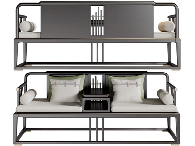 新中式罗汉床3d模型 新中式罗汉床