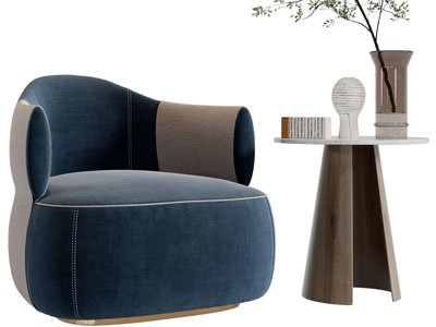 现代单人沙发、边几3d模型 现代单人沙发、边几