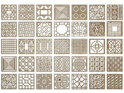 新中式雕花构件、镂花窗格