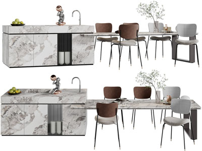 现代带水吧台的餐桌椅组合