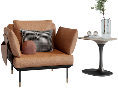 现代单人沙发、边几3d模型 现代单人沙发、边几