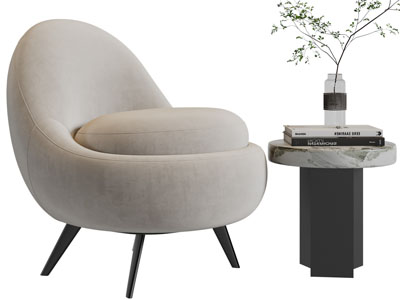 现代单人沙发椅、边几3d模型 现代单人沙发椅、边几