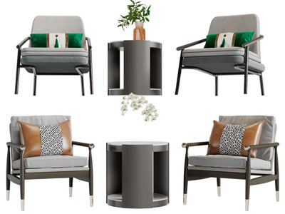 新中式休闲椅子、边几