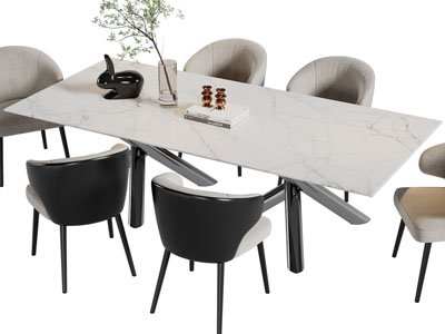 现代长方形餐桌椅组合