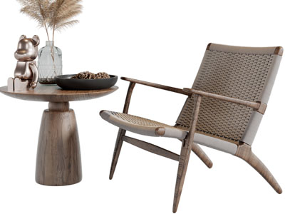 侘寂风休闲椅子、边几