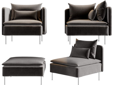 现代单人沙发、脚踏3d模型 现代单人沙发、脚踏