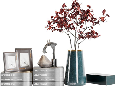 现代书籍、花瓶花卉摆件组合