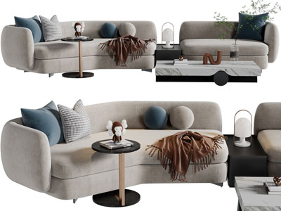 侘寂风多人沙发、茶几组合