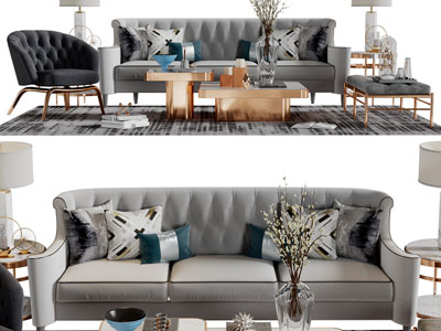 现代轻奢多人沙发、休闲椅子和茶几组合