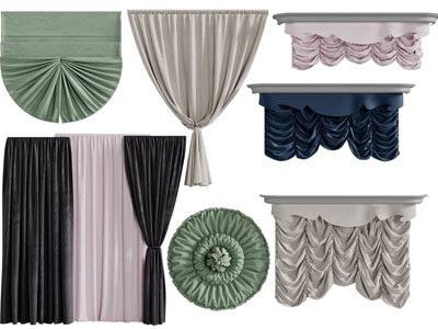 欧式罗马帘、布艺窗纱窗帘3d模型 欧式罗马帘、布艺窗纱窗帘