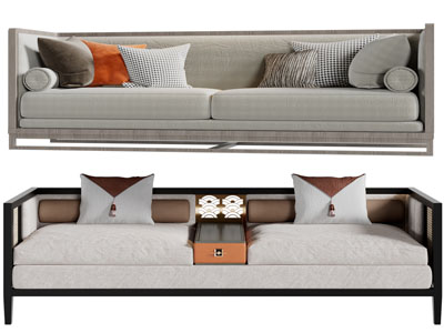 新中式多人沙发3d模型 新中式多人沙发