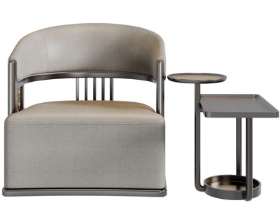 新中式单人沙发、边几3d模型 新中式单人沙发、边几