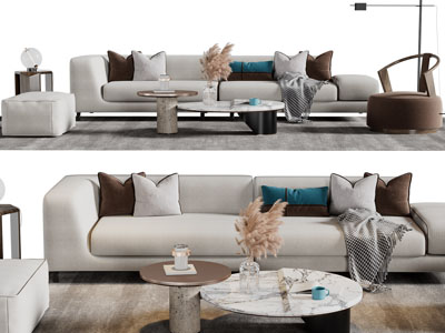现代多人、单人沙发和茶几组合