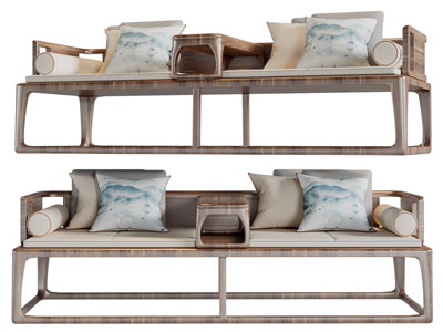 新中式罗汉床3d模型 新中式罗汉床