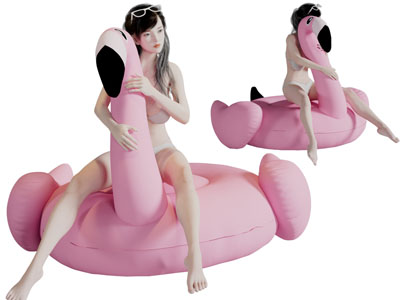 坐在天鹅玩具上的女人人物